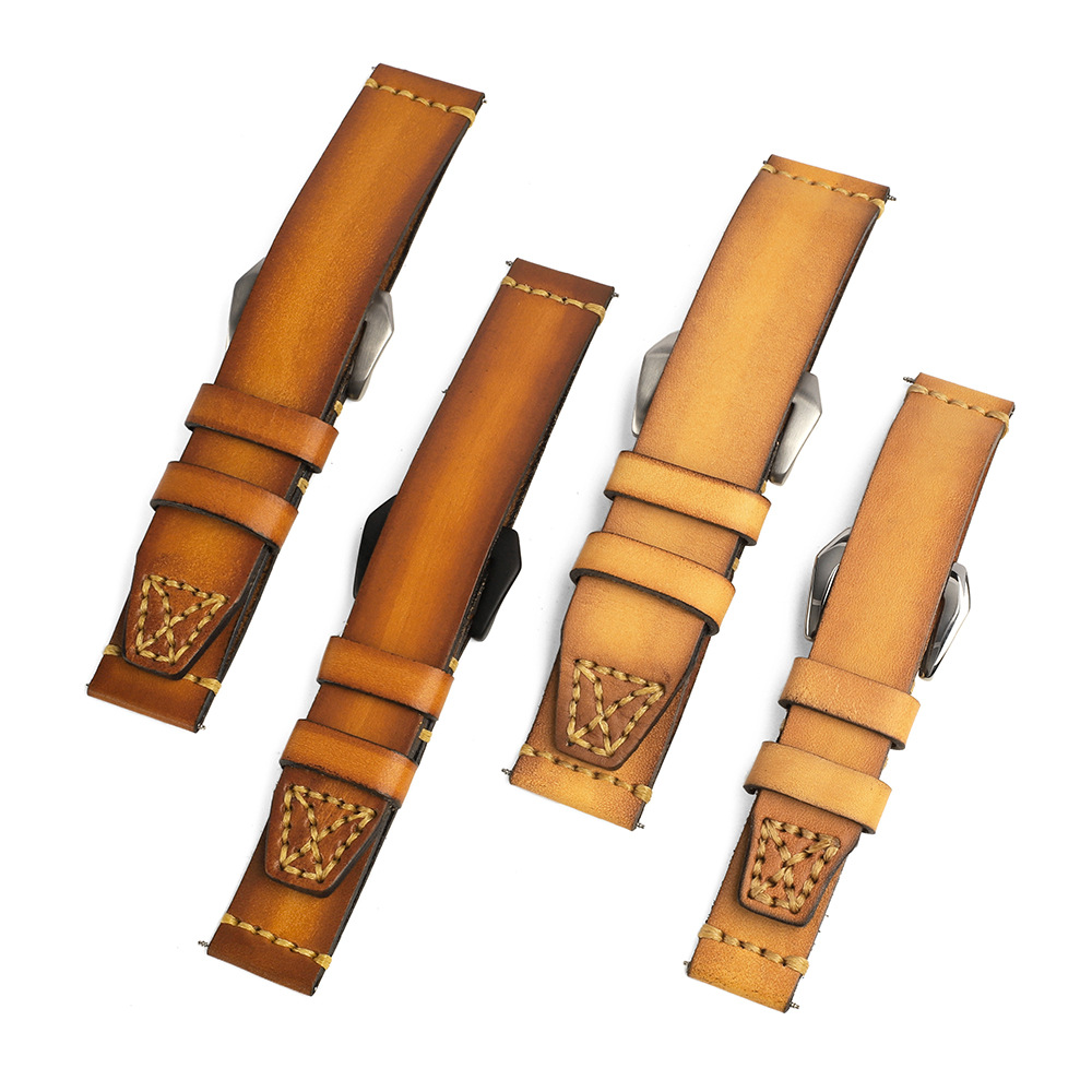 手縫いステッチ装飾本革腕時計ベルト