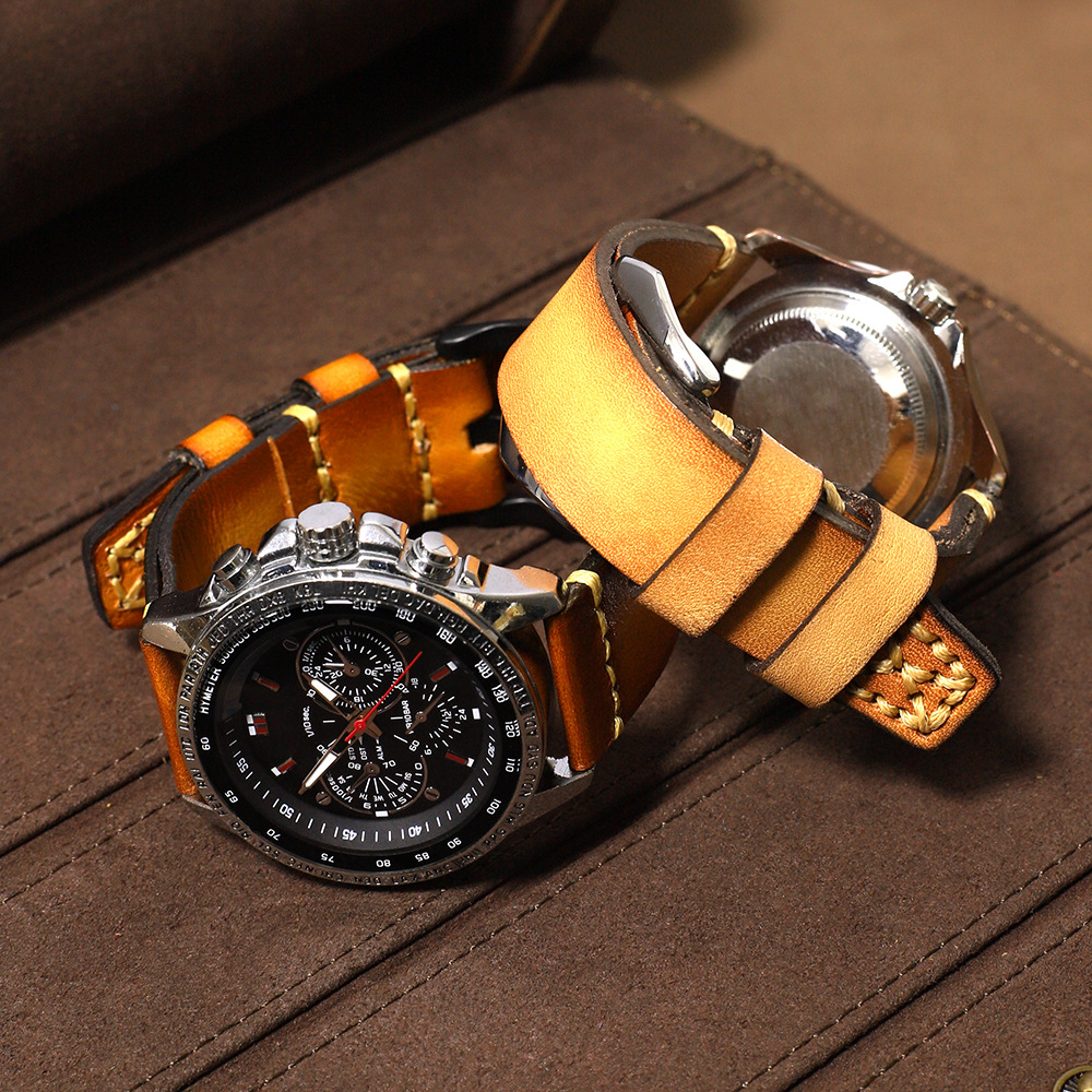 手縫いステッチ装飾本革腕時計ベルト