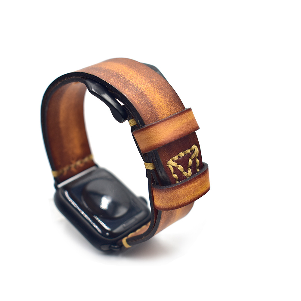 手縫いステッチ装飾本革腕時計ベルト