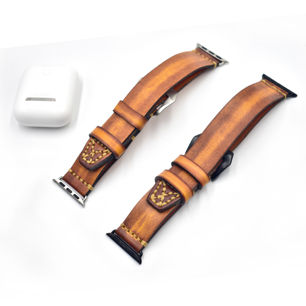 手縫いステッチ装飾本革腕時計ベルト