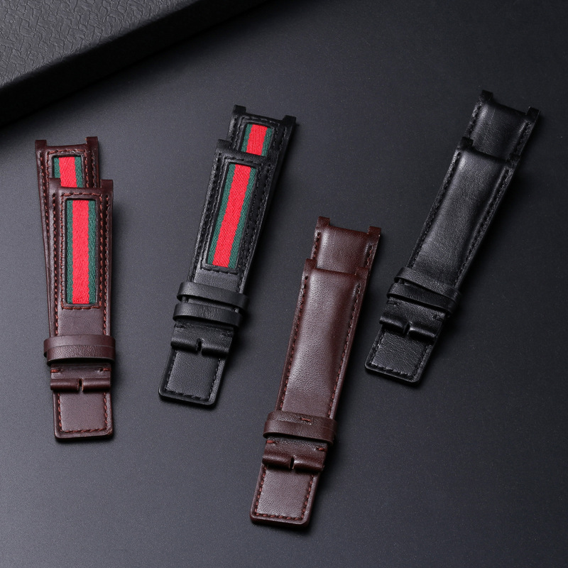 腕時計ベルト ストライプテープ装飾本革腕時計ベルト