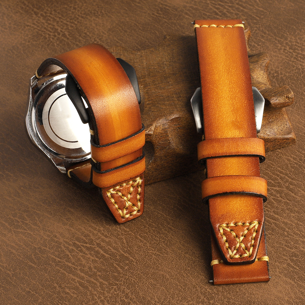 手縫いステッチ装飾本革腕時計ベルト