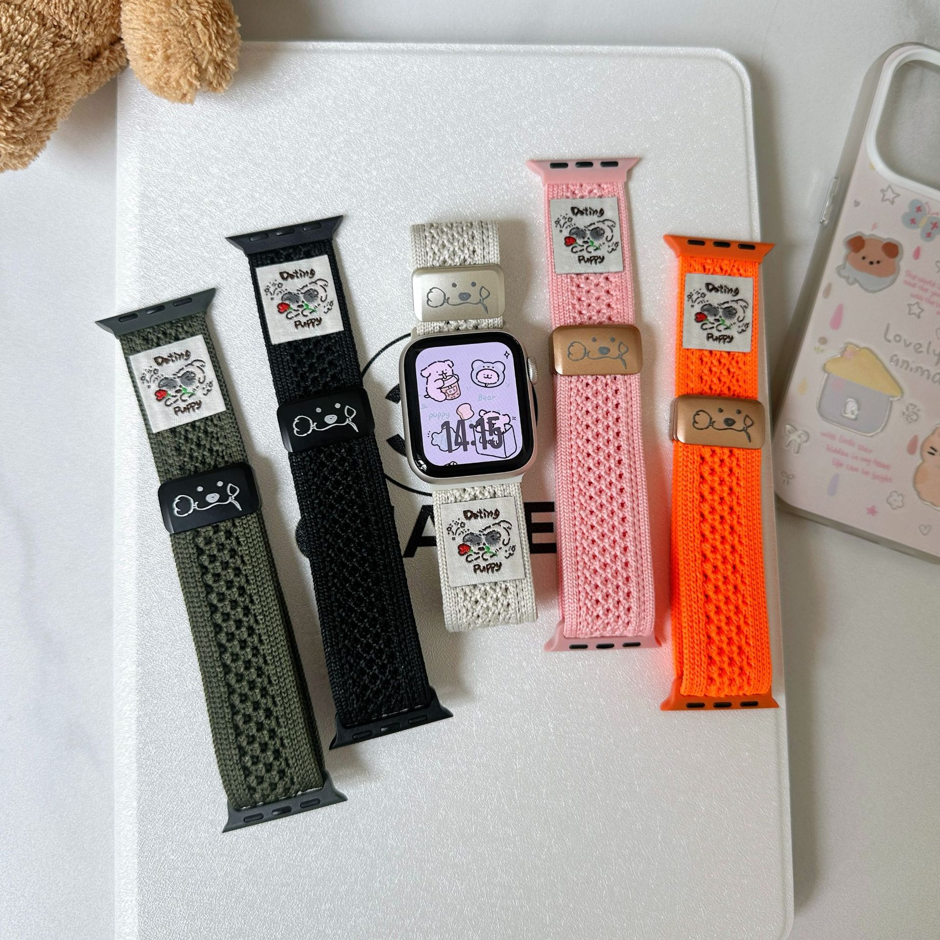 腕時計ベルト かわいい動物刺繍入りナイロンベルト
