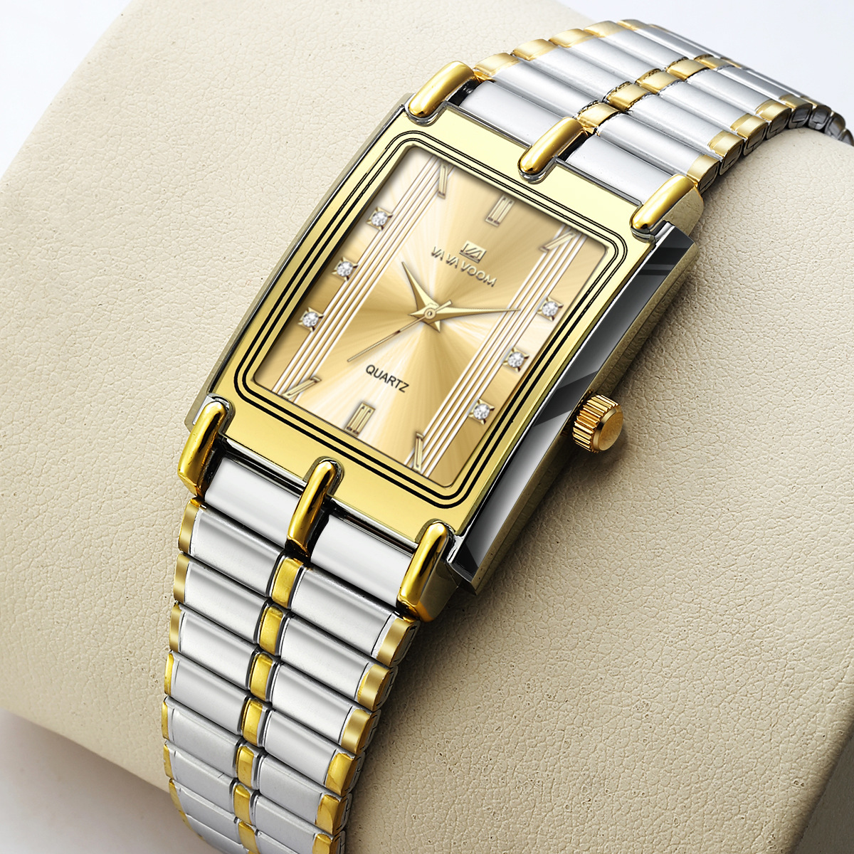 腕時計ベルト 二色配色コンビ伸縮式メタルバンド