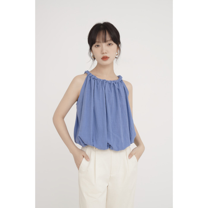 骨格ウェーブ服ギャザーノースリーブトップス