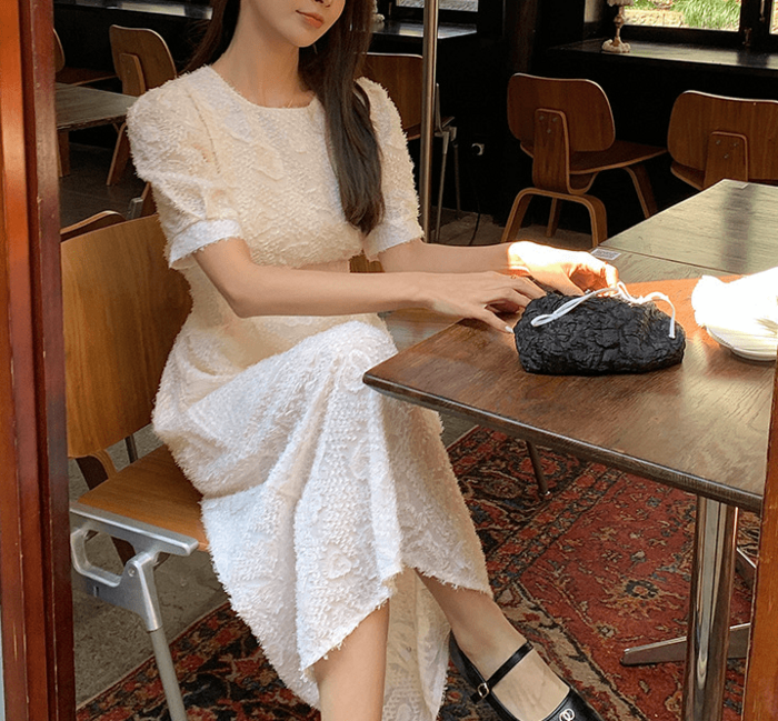 骨格ウェーブ服半袖花柄ドレスワンピース