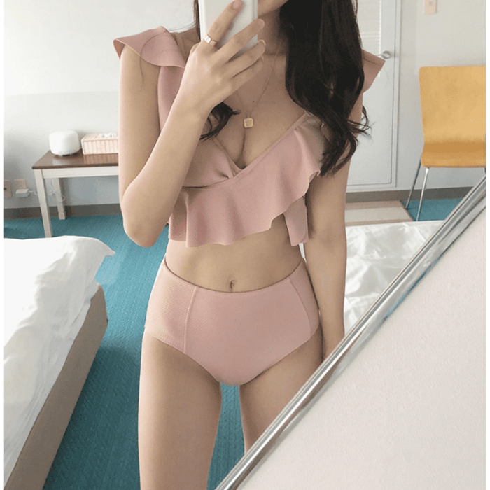 骨格ウェーブ服フロントフリル水着