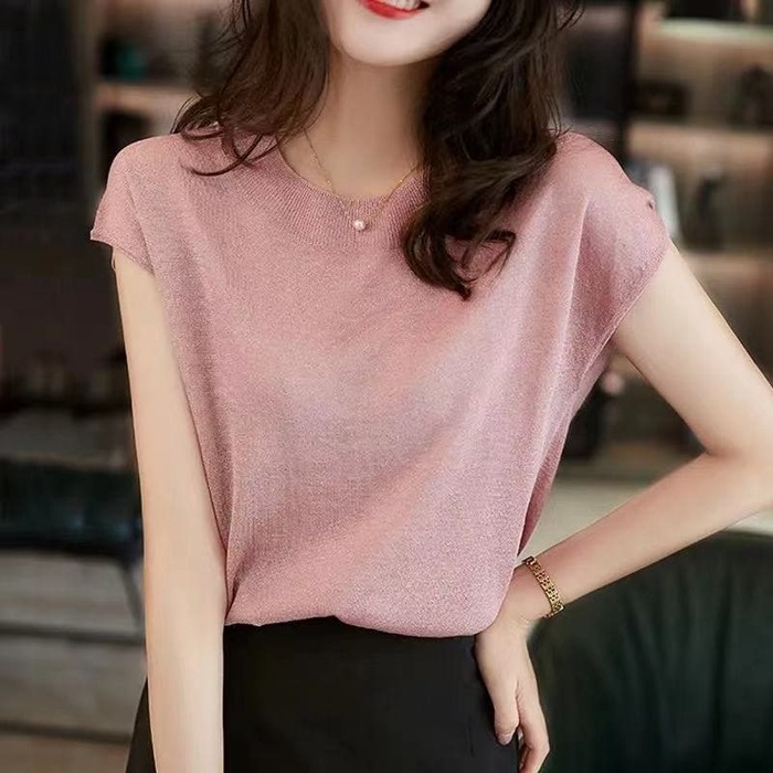 骨格ウェーブ服シンプルカラーTシャツトップス