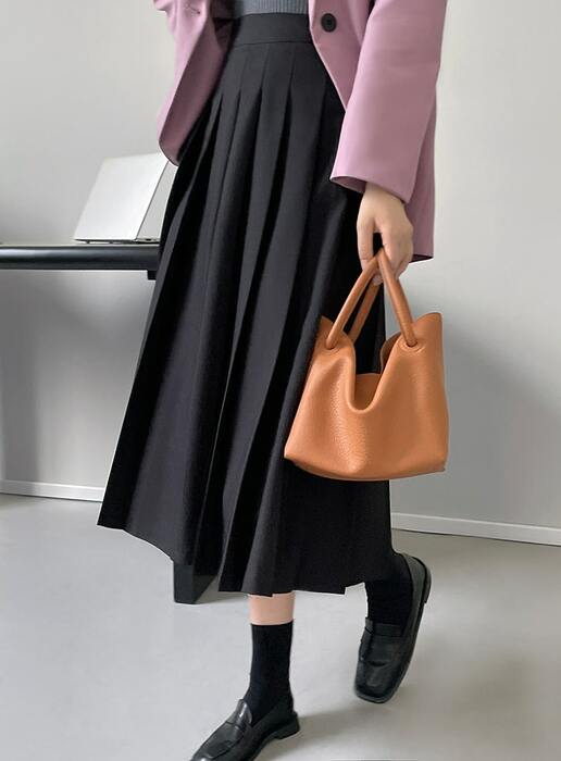 骨格ウェーブ服ハイウエストプリーツスカート
