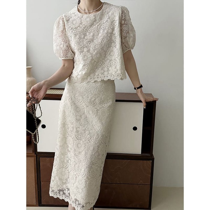 骨格ウェーブ服レースセットアップ