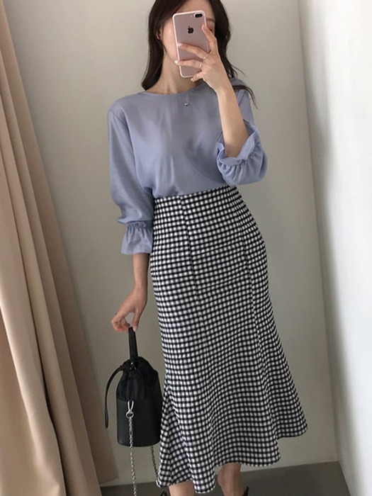 骨格ウェーブ服ハイウエストギンガムチェックスカート