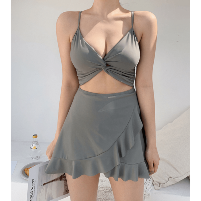 骨格ウェーブ服フリルワンピース水着
