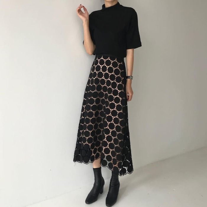 骨格ウェーブ服花柄レースハイウエストスカート