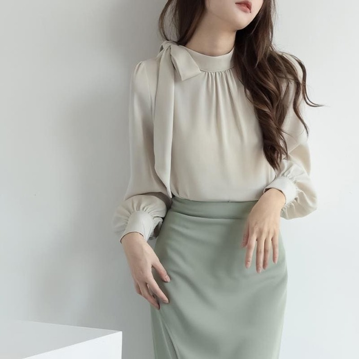 骨格ウェーブ服ハイネックブラウストップス