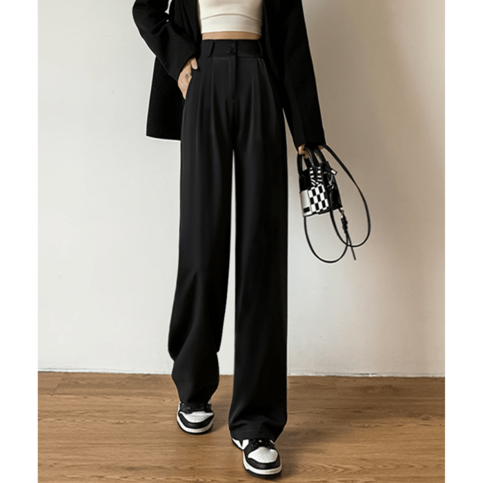 骨格ウェーブ服ハイウエストストレートスラックスパンツ