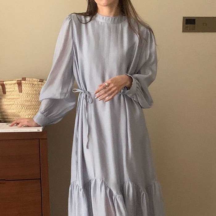 骨格ウェーブ服ウエストマークワンピース