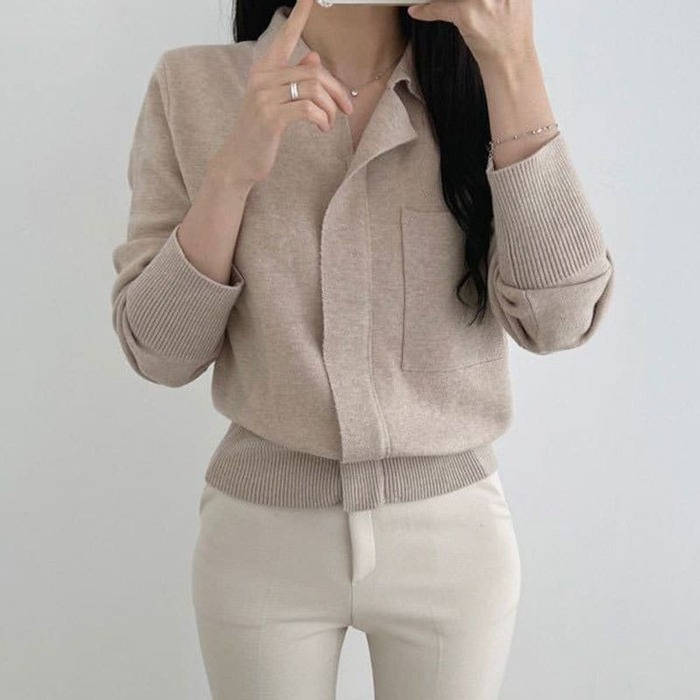 骨格ウェーブ服ポロニットトップス