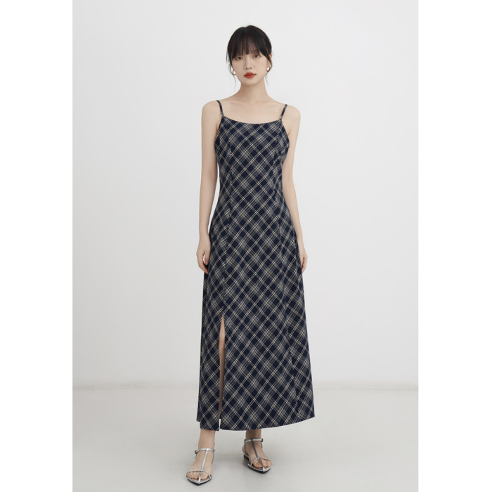 骨格ウェーブ服チェックスリットキャミワンピース