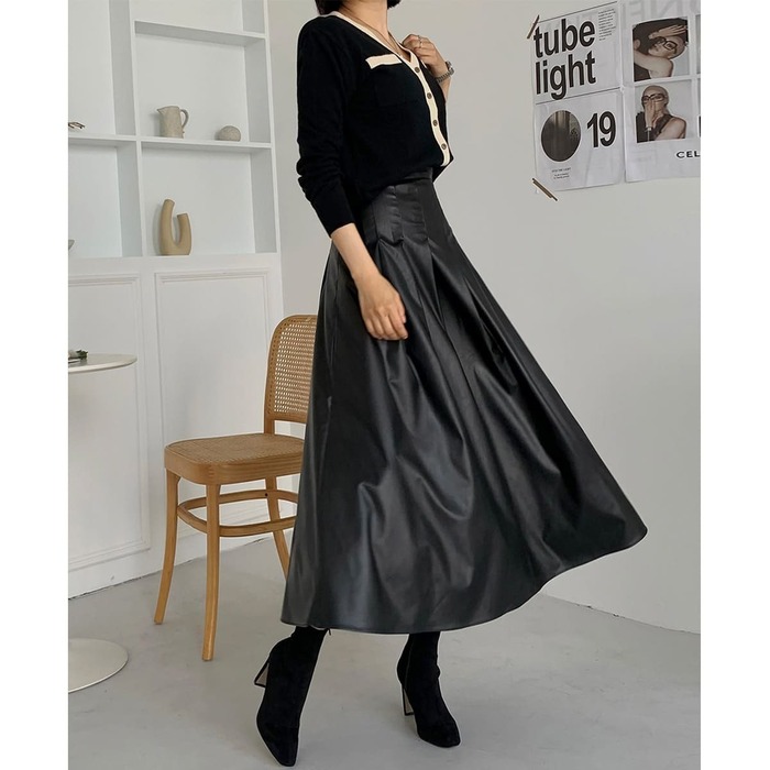 骨格ウェーブ服ウエストタックハイウエストスカート