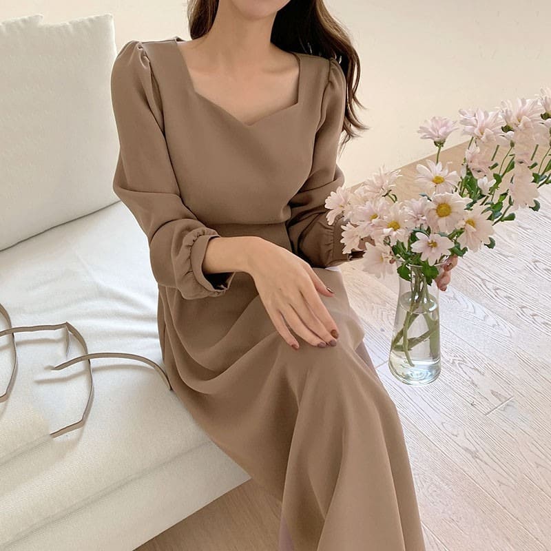 骨格ウェーブ服パフスリーブバックリボンワンピース