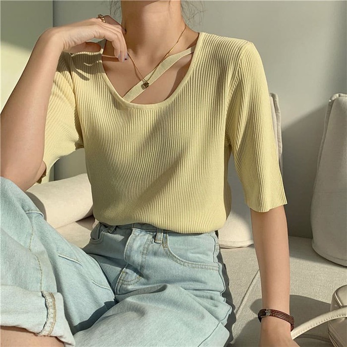 骨格ウェーブ服フロントクロスTシャツトップス