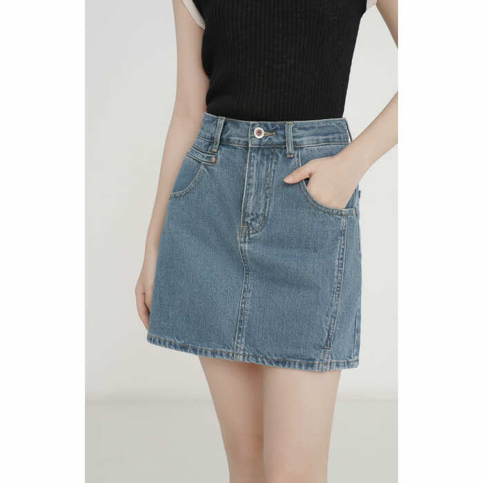 骨格ウェーブ服ハイウエストデニムミニ台形スカート