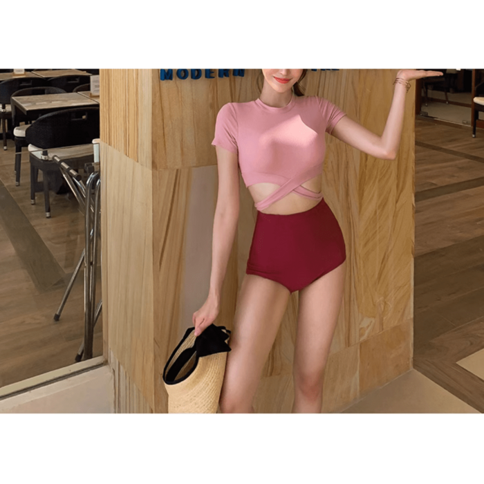 骨格ウェーブ服フロントクロス水着