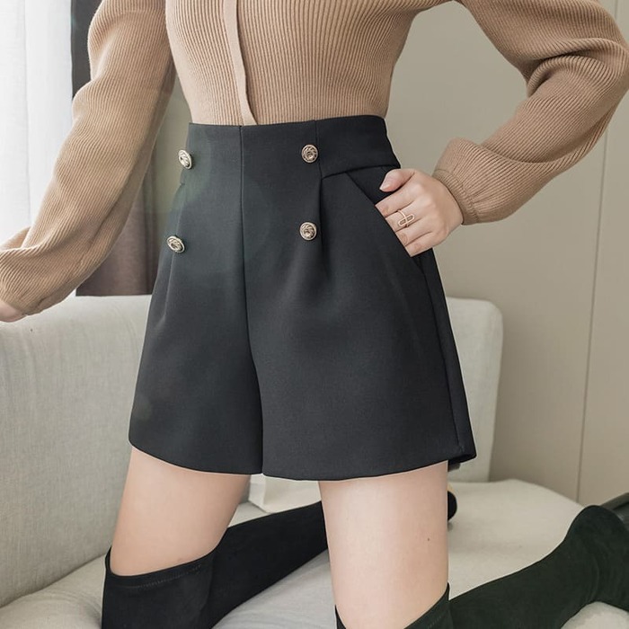 骨格ウェーブ服ハイウエストボタンパンツ