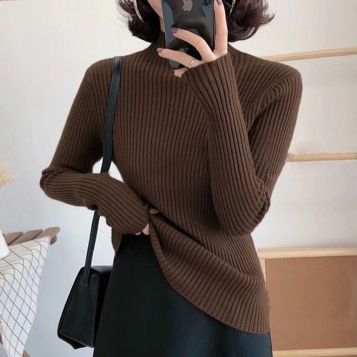 骨格ウェーブ服プチハイネックニットトップス