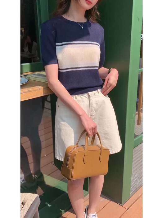 骨格ウェーブ服配色ボーダーブラウストップス