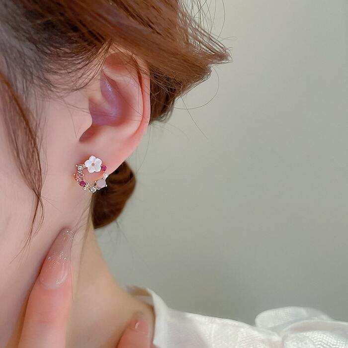 骨格ウェーブフラワーサークルデザインピアス