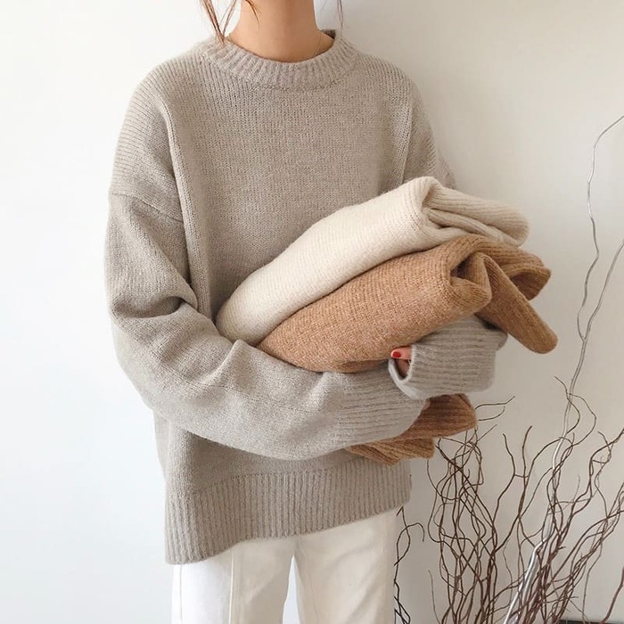 骨格ウェーブ服ラウンドニットトップス