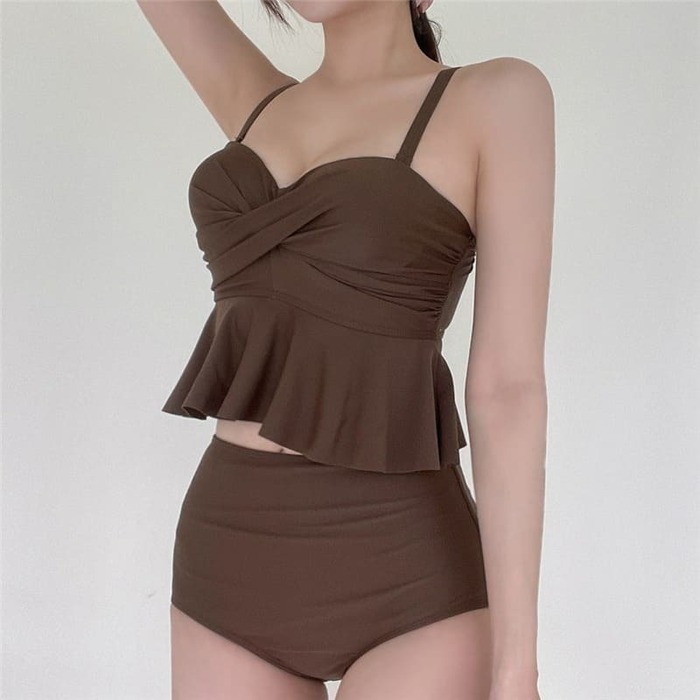 骨格ウェーブ服ビスチェフリル水着