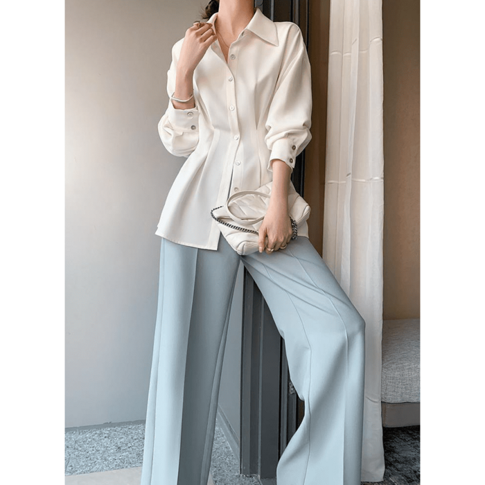 骨格ウェーブ服バックプリーツブラウストップス