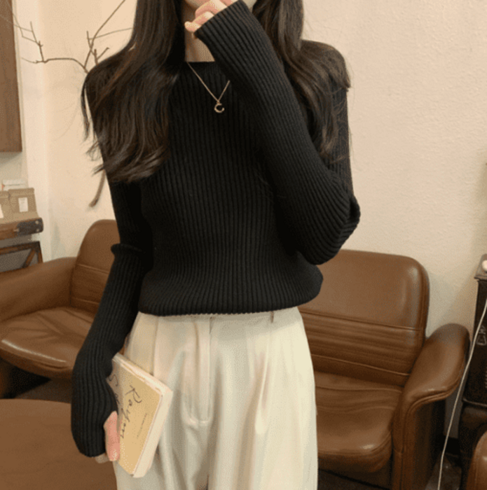 骨格ウェーブ服ラウンドネックニットトップス