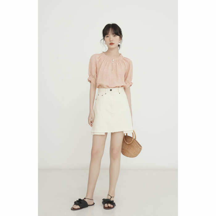 骨格ウェーブ服ホワイトデニムミニ台形スカート