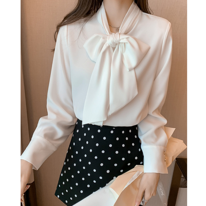 骨格ウェーブ服カラーボウタイブラウス