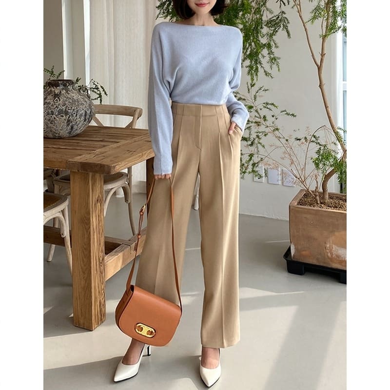 骨格ウェーブ服ハイウエストタックワイドパンツ