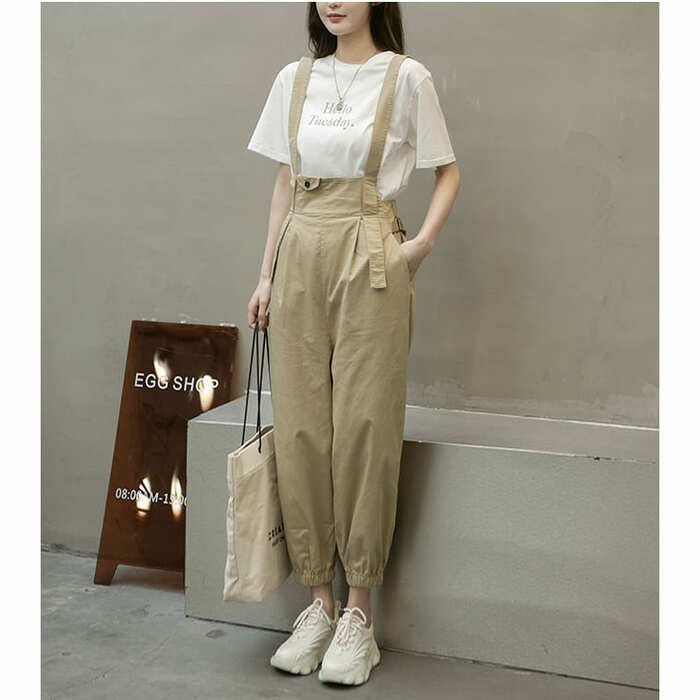 骨格ウェーブ服ハイウエストサロペットパンツ