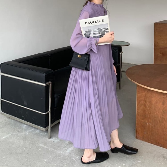 骨格ウェーブ服プリーツロングワンピース