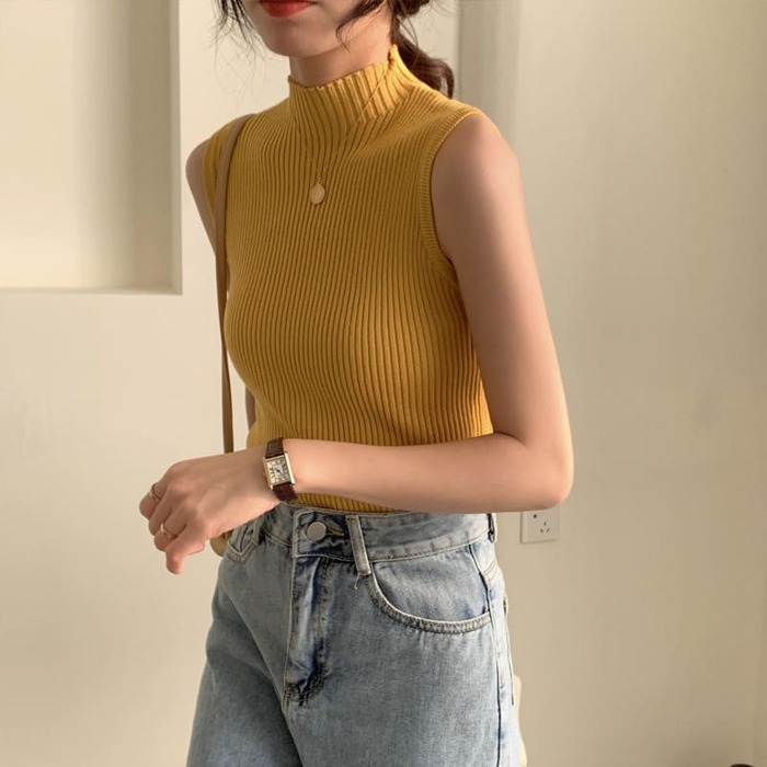 骨格ウェーブ服ハイネックベーシックニットトップス