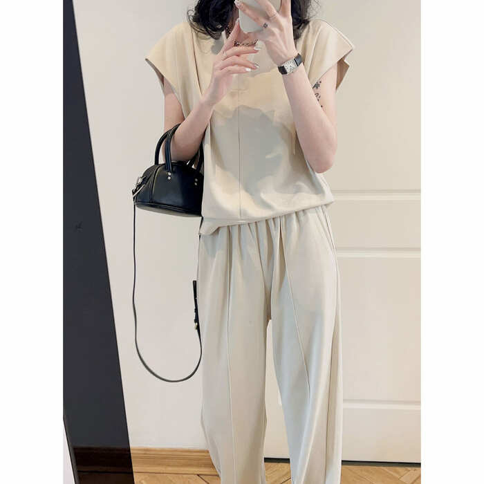 骨格ウェーブフレンチスリーブ+パンツセットアップ