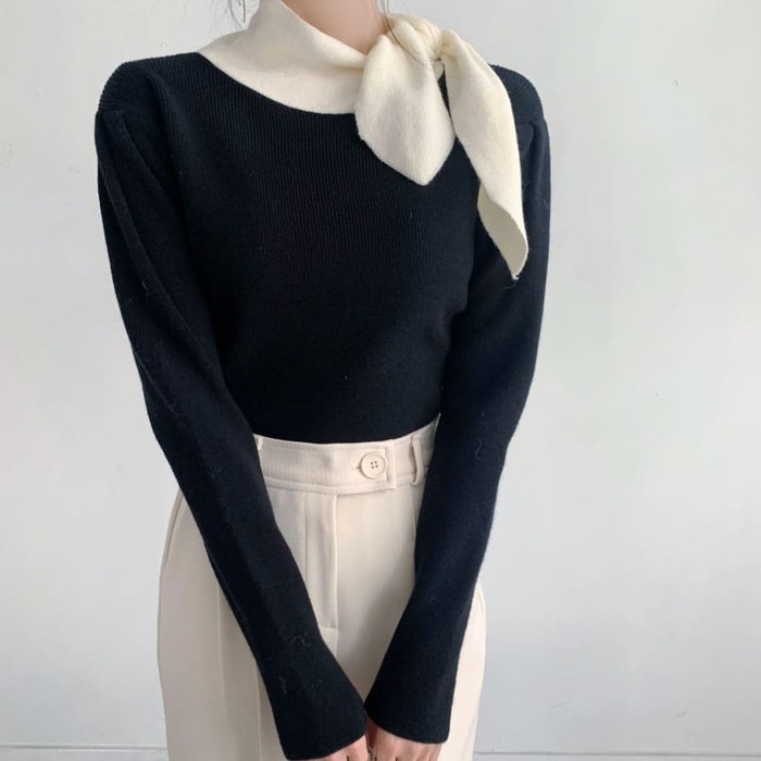 骨格ウェーブ服ネックリボンニットトップス