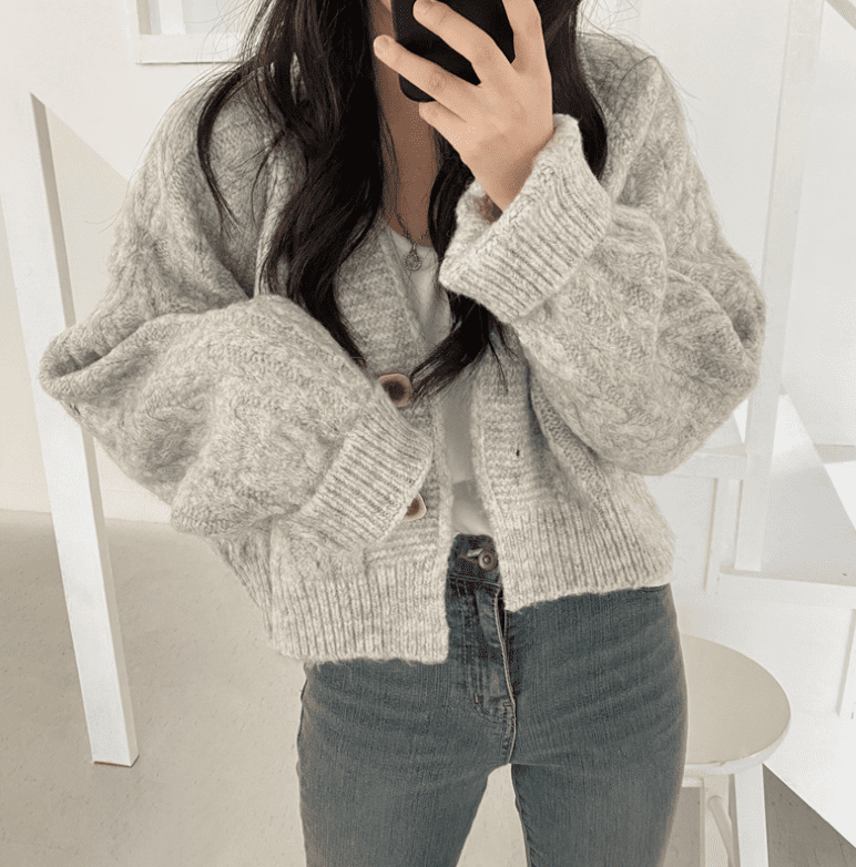 骨格ウェーブ服 グレーニットアウター