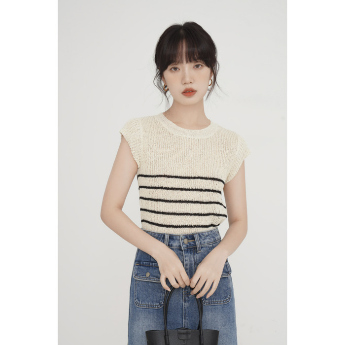 骨格ウェーブ服ノースリーブニットトップス