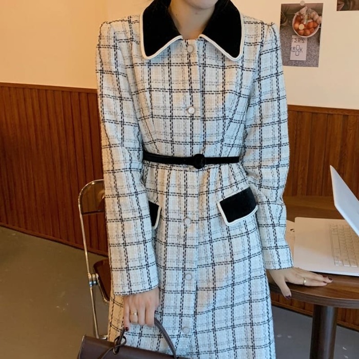 骨格ウェーブ服ツイードロングワンピース