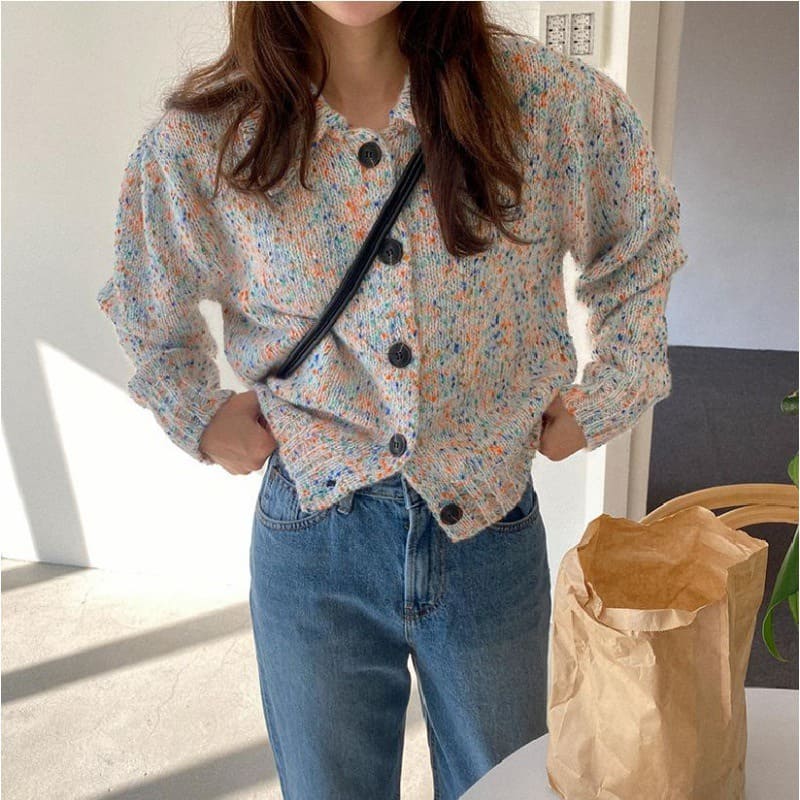 骨格ウェーブ服ニュアンスニットアウターカーディガン