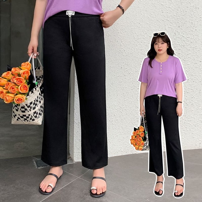 骨格ウェーブストレートパンツ【プラスサイズ】