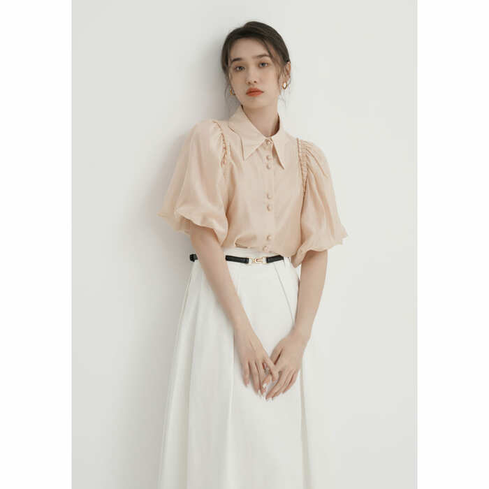 骨格ウェーブ服パフスリーブシャツブラウストップス