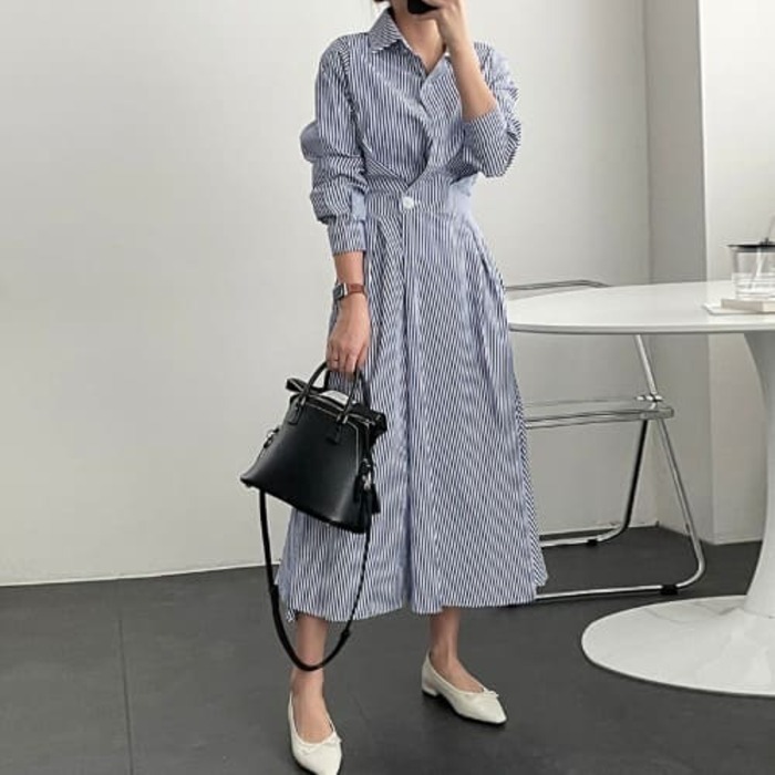 骨格ウェーブ服サイドマークボーダーワンピース
